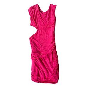 Bebe Dress Bodycon Side Cut Out at Waist Pink Draped Ruched Sleeveless Medium